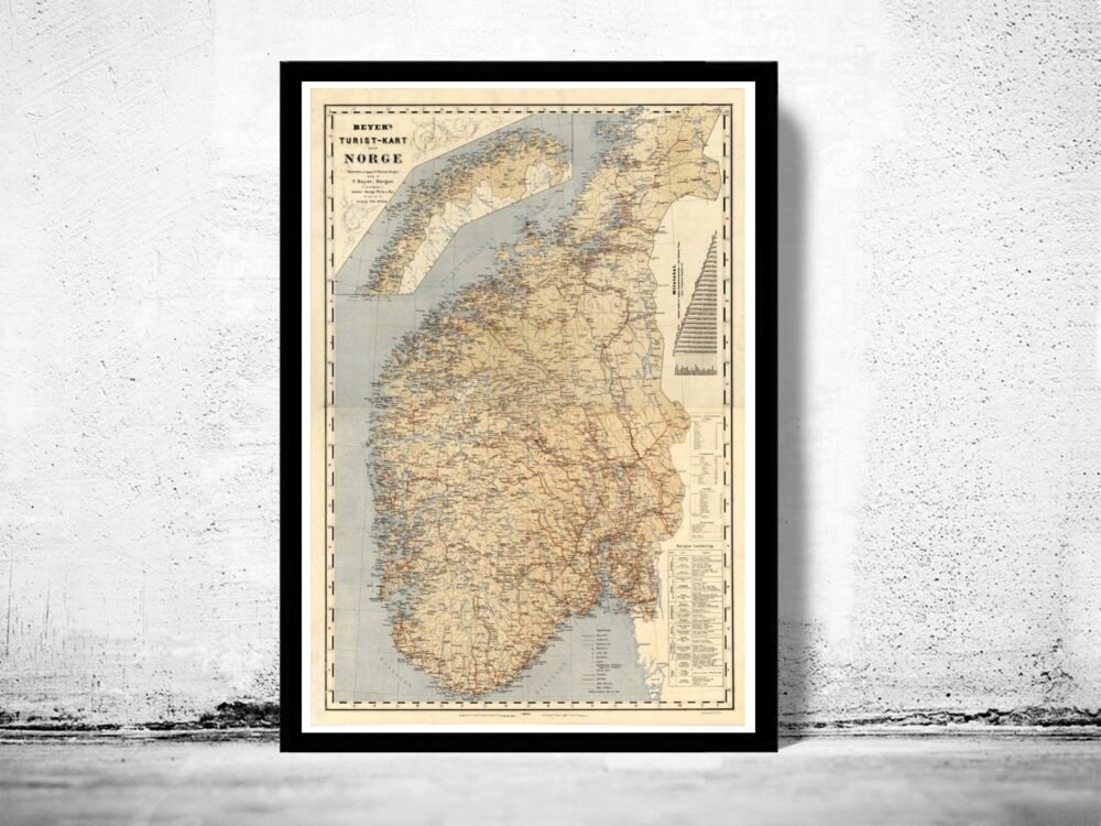 Old Map of Norway 1889 Vintage Map | Vintage Poster Wall Art Print | Wall Map Print | Old Map Print | Map Gift | Anniversary gift