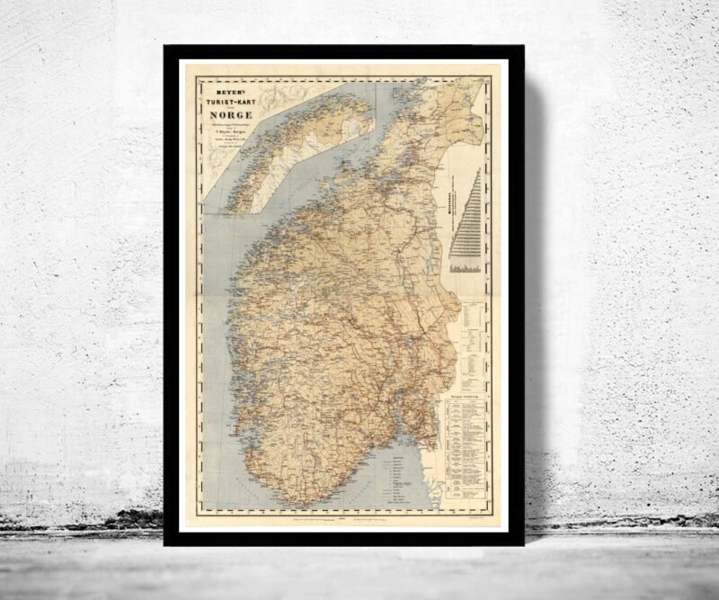 Old Map of Norway 1889 Vintage Map | Vintage Poster Wall Art Print | Wall Map Print | Old Map Print | Map Gift | Anniversary gift