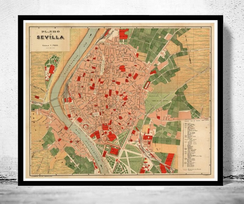 Old Map of Seville Sevilla Spain 1904 Vintage Map | Vintage Poster Wall Art Print | Wall Map Print | Old Map Print | Map Gift