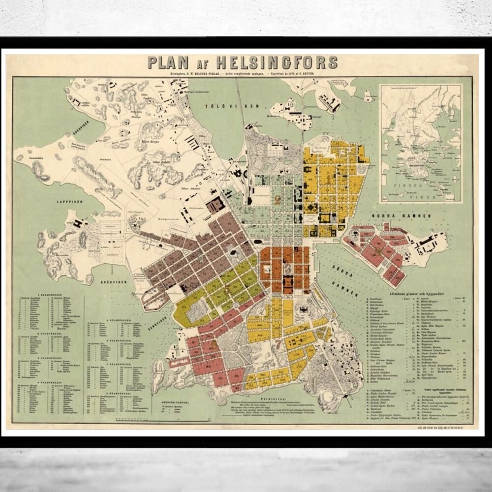 Old Map of Helsinki Finland 1876 Vintage Map | Vintage Poster Wall Art Print | Wall Map Print | Old Map Print | Map Gift | Anniversary gift