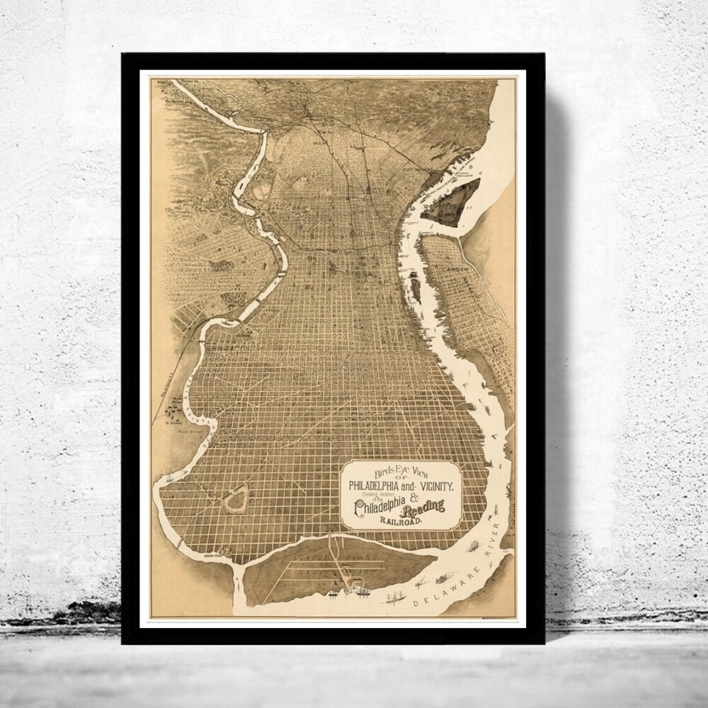 Birdseye View of Philadelphia 1870 | Map Gift | Anniversary gift | Housewarming Gift