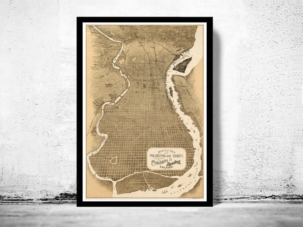 Birdseye View of Philadelphia 1870 | Map Gift | Anniversary gift | Housewarming Gift