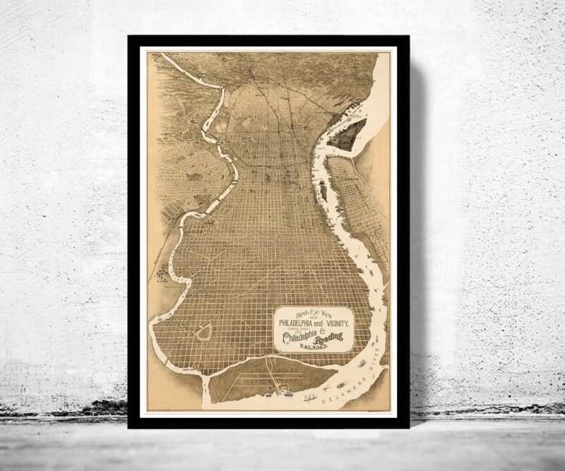 Birdseye View of Philadelphia 1870 | Map Gift | Anniversary gift | Housewarming Gift