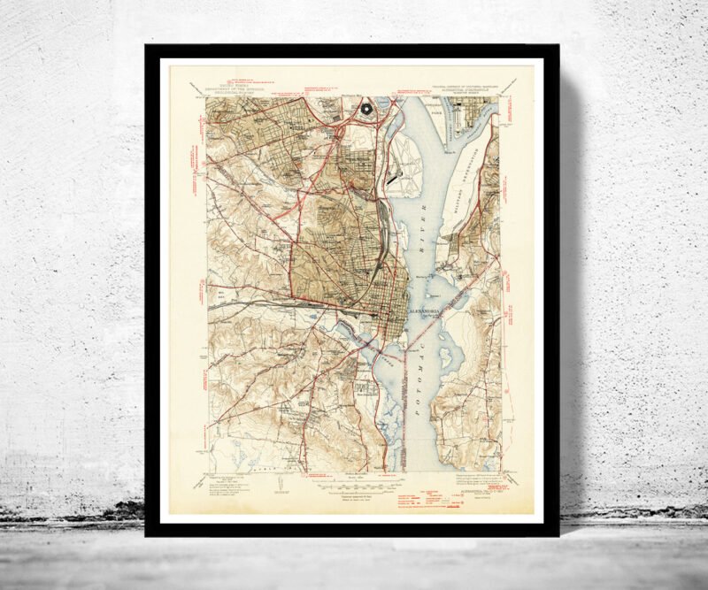 Old Map of Alexandria Virginia Columbia Maryland | Vintage Poster Wall Art Print | Wall Map Print | Old Map Print | Map Gift