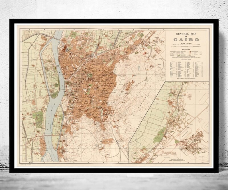 Old Map of Cairo Egypt 1920 | Vintage Poster Wall Art Print | Wall Map Print | Old Map Print | Map Gift | Anniversary gift