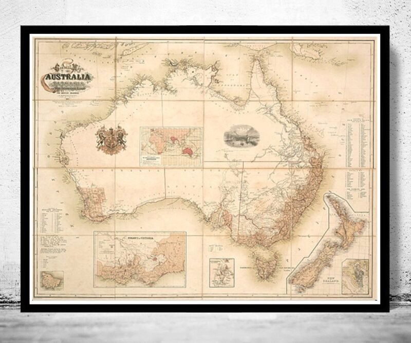 Old Map Australia Oceania New Zealand Antique 1857 Vintage Map | Vintage Poster Wall Art Print | Wall Map Print | Old Map Print | Map Gift