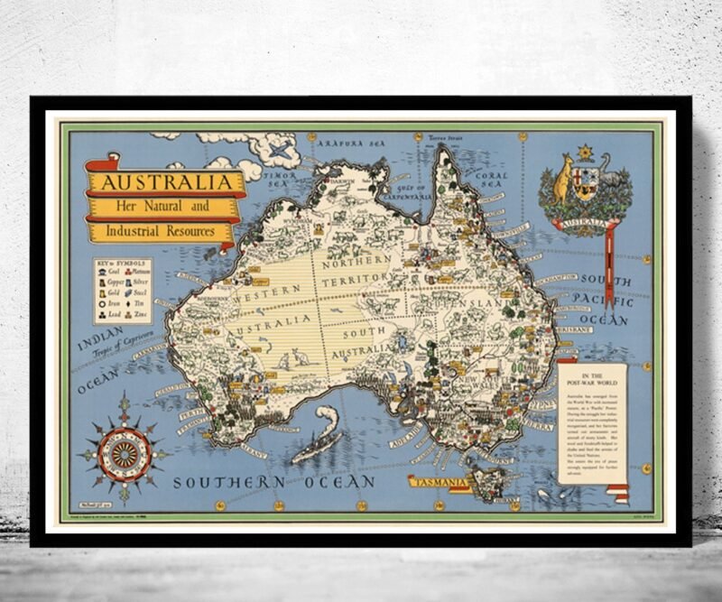 Old Map Australia New Zealand and Tasmania Vintage Map | Vintage Poster Wall Art Print | Wall Map Print | Old Map Print | Map Gift