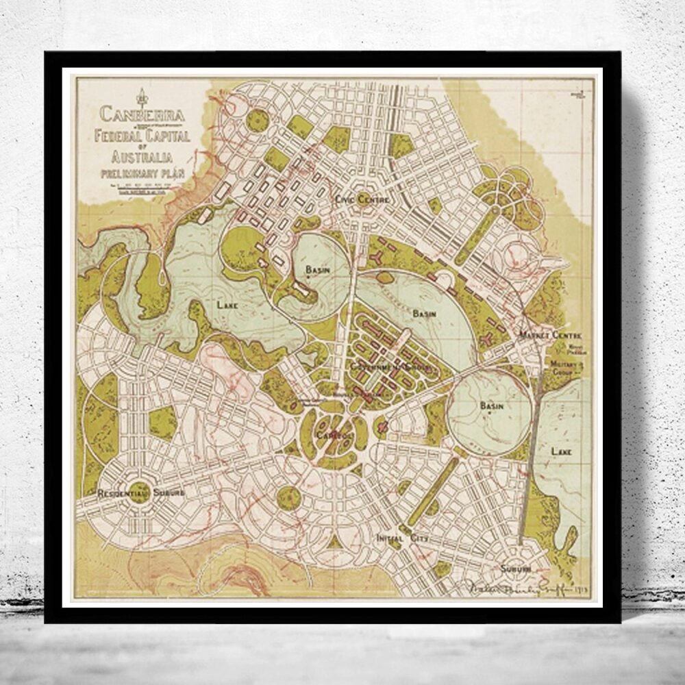 Old Map of Canberra City Australia Oceania 1913 Vintage Map | Vintage Poster Wall Art Print | Wall Map Print | Old Map Print | Map Gift