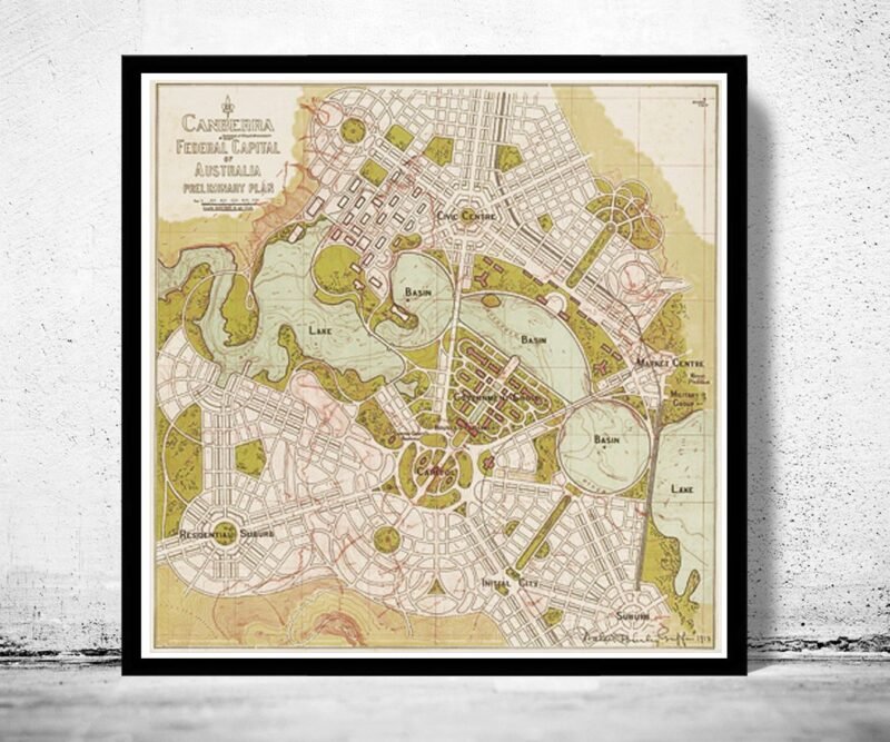 Old Map of Canberra City Australia Oceania 1913 Vintage Map | Vintage Poster Wall Art Print | Wall Map Print | Old Map Print | Map Gift