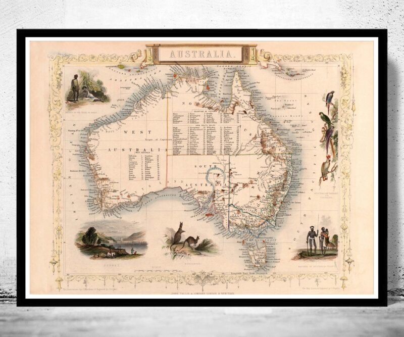 Old Map Australia 1851 Vintage Map | Vintage Poster Wall Art Print | Wall Map Print | Old Map Print | Map Gift | Anniversary gift