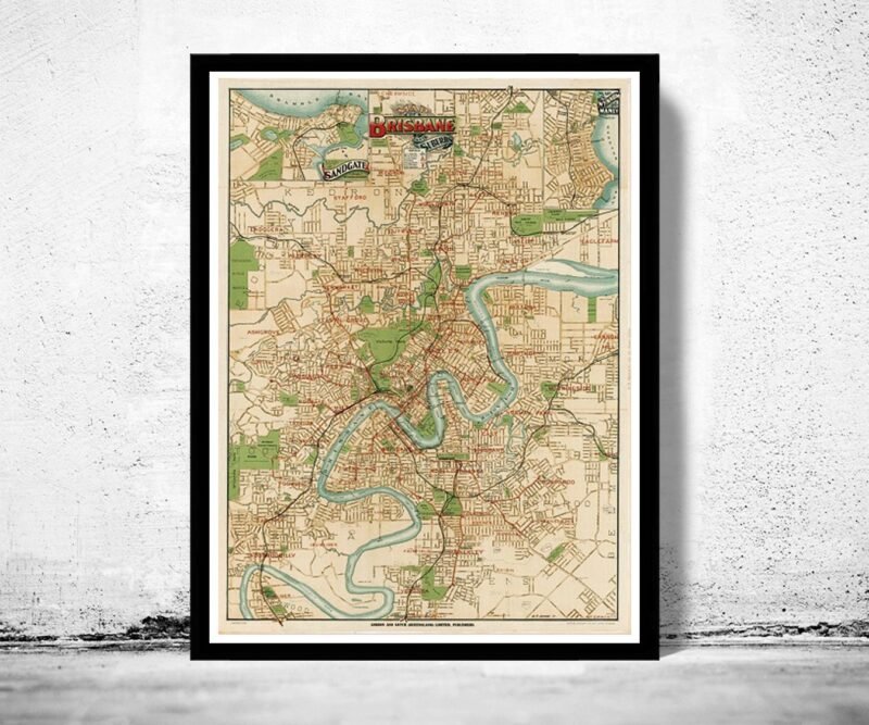 Old Map of Brisbane Australia 1920 Vintage Map | Vintage Poster Wall Art Print | Wall Map Print | Old Map Print | Map Gift