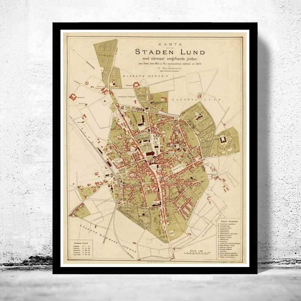 Old Map of Lund Sweden 1875 Vintage Map | Vintage Poster Wall Art Print | Wall Map Print | Old Map Print | Map Gift | Anniversary gift