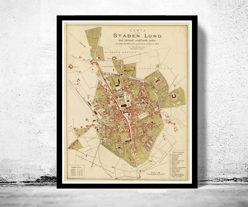 Old Map of Lund Sweden 1875 Vintage Map | Vintage Poster Wall Art Print | Wall Map Print | Old Map Print | Map Gift | Anniversary gift