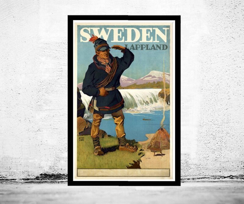 Old Poster of Sweden Lapland Tourism Vintage Travel Poster | Vintage Poster Wall Art Print | | Map Gift | Anniversary gift