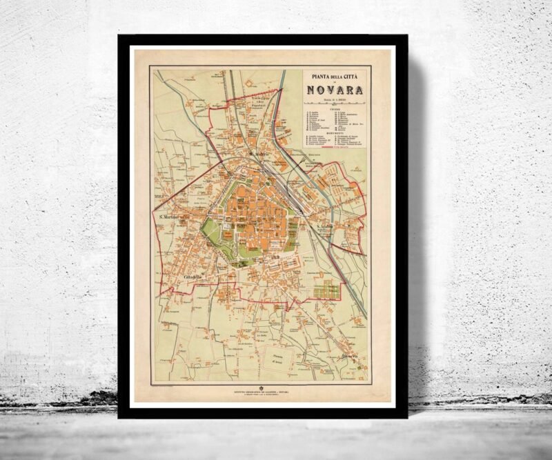 Old Map of Novara Italy 1930 Vintage Map of Novara Italia | Vintage Poster Wall Art Print | Wall Map Print | Old Map Print | Map Gift