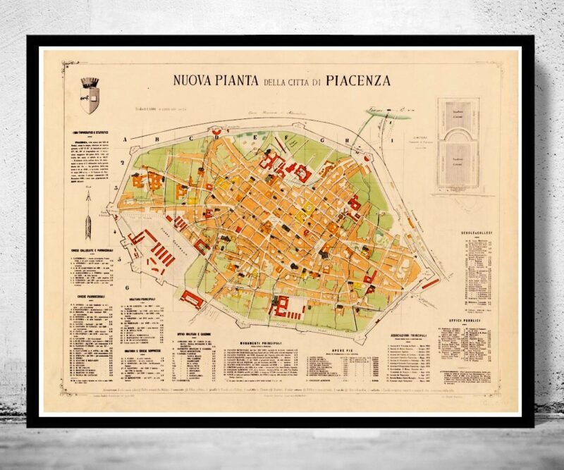 Old Map of Piacenza 1882 Antique Vintage Map | Vintage Poster Wall Art Print | Wall Map Print | Old Map Print | Map Gift| Housewarming Gift