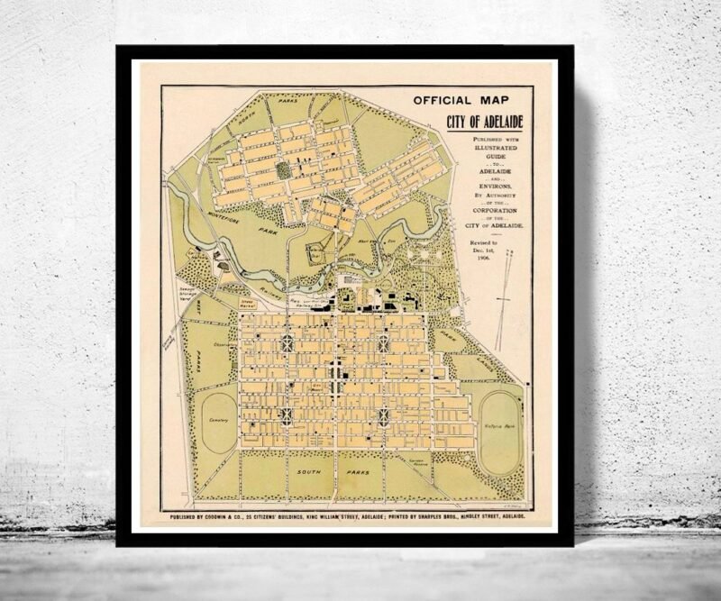 Vintage Map of Adelaide City , Australia Oceania 1906 | Vintage Poster Wall Art Print | Wall Map Print | Old Map Print | Map Gift