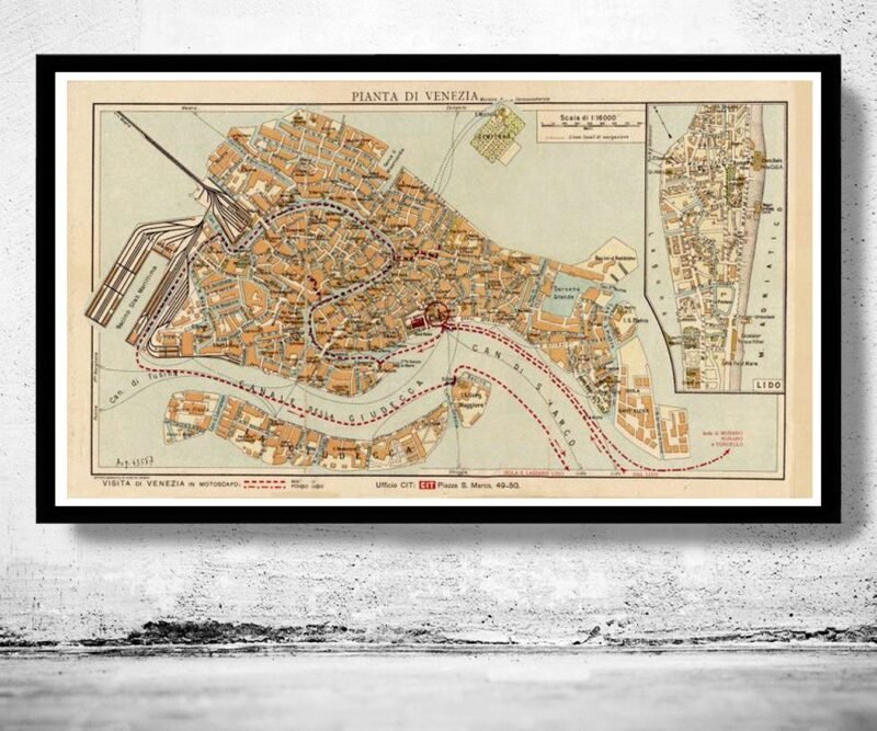 Vintage Old Map of Venice Venetia Venezia , Italy 1928 | Vintage Poster Wall Art Print | Wall Map Print | Old Map Print | Map Gift