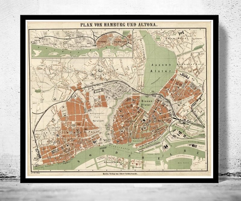 Old Map of Hamburg and Altona Germany 1880 Vintage Map | Vintage Poster Wall Art Print | Wall Map Print | Old Map Print | Map Gift