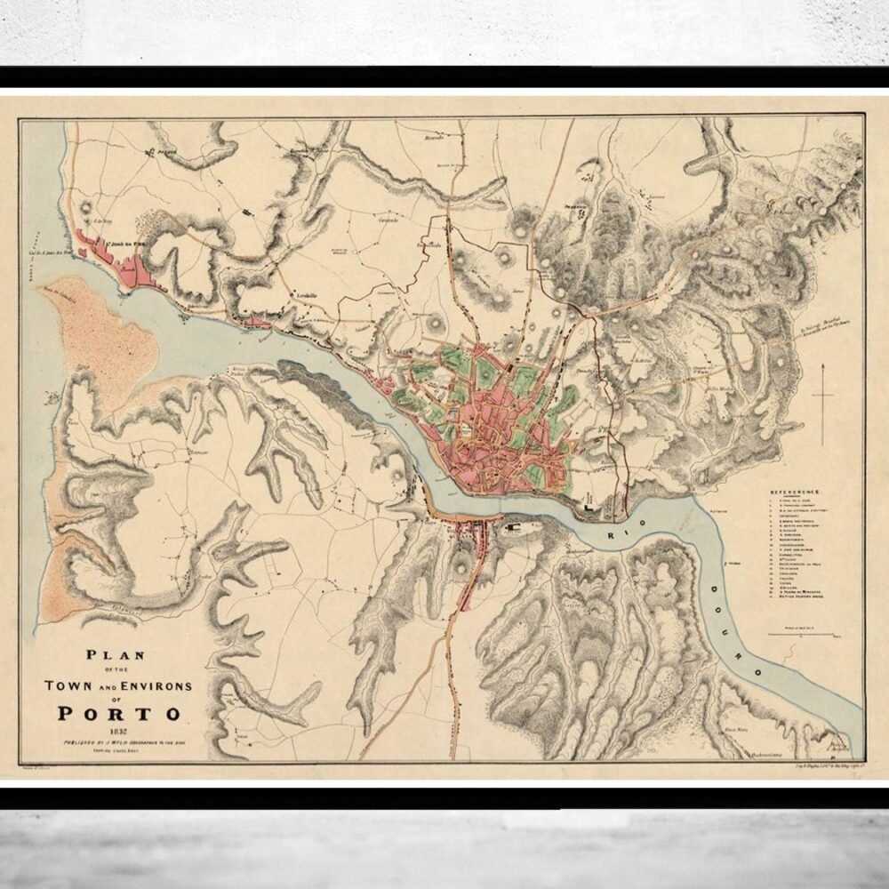 Old Map Oporto Porto Portugal 1832 Mapa do Porto | Vintage Poster Wall Art Print | Wall Map Print | Old Map Print | Map Gift