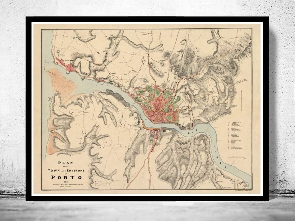 Old Map Oporto Porto Portugal 1832 Mapa do Porto | Vintage Poster Wall Art Print | Wall Map Print | Old Map Print | Map Gift