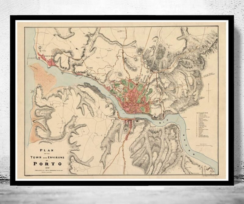 Old Map Oporto Porto Portugal 1832 Mapa do Porto | Vintage Poster Wall Art Print | Wall Map Print | Old Map Print | Map Gift