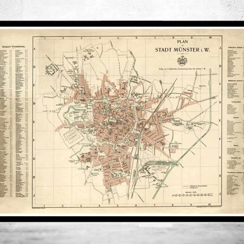 Old Map of Munster Germany 1913 Vintage Map | Vintage Poster Wall Art Print | Wall Map Print | Old Map Print | Map Gift | Anniversary gift