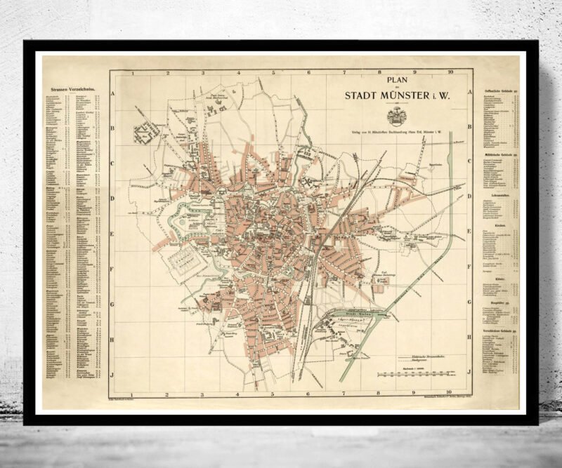 Old Map of Munster Germany 1913 Vintage Map | Vintage Poster Wall Art Print | Wall Map Print | Old Map Print | Map Gift | Anniversary gift