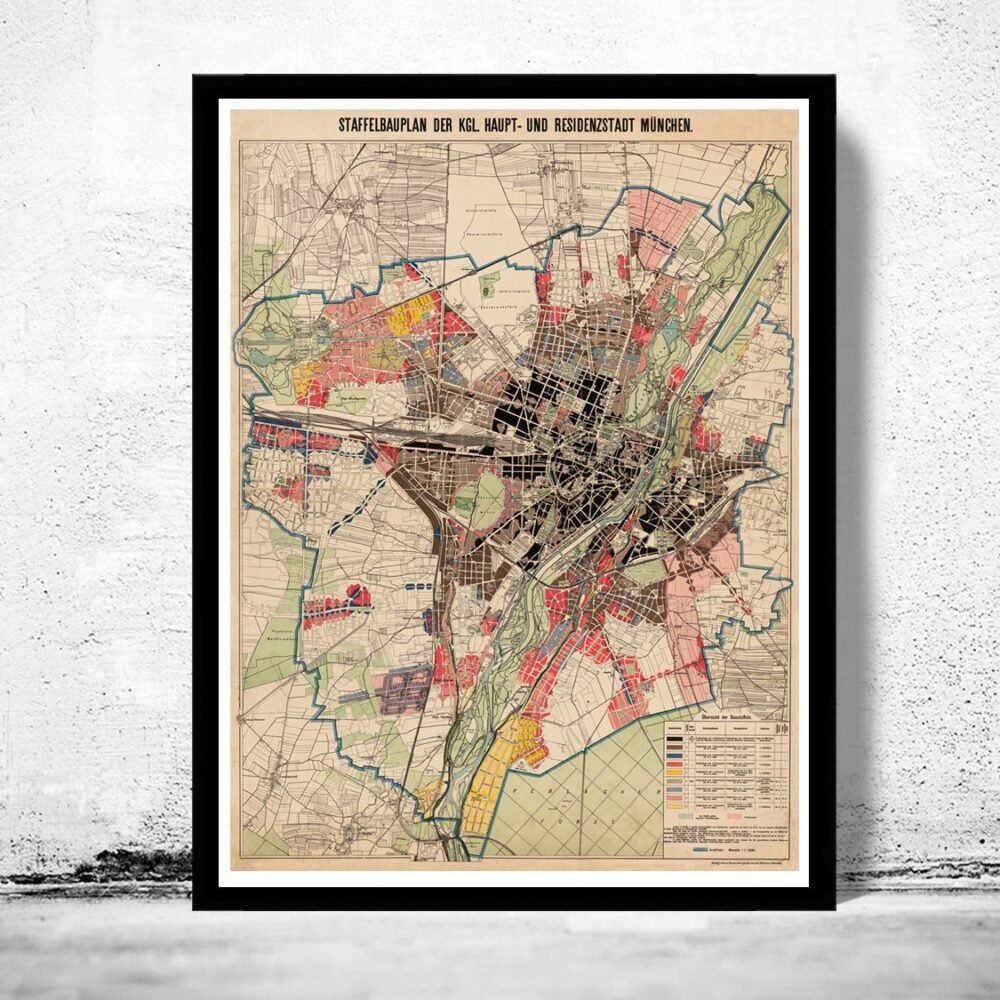 Old Map of Munich Munchen Munster Germany Deutshland 1900 Vintage Map | Vintage Poster Wall Art Print | Wall Map Print | Old Map Print