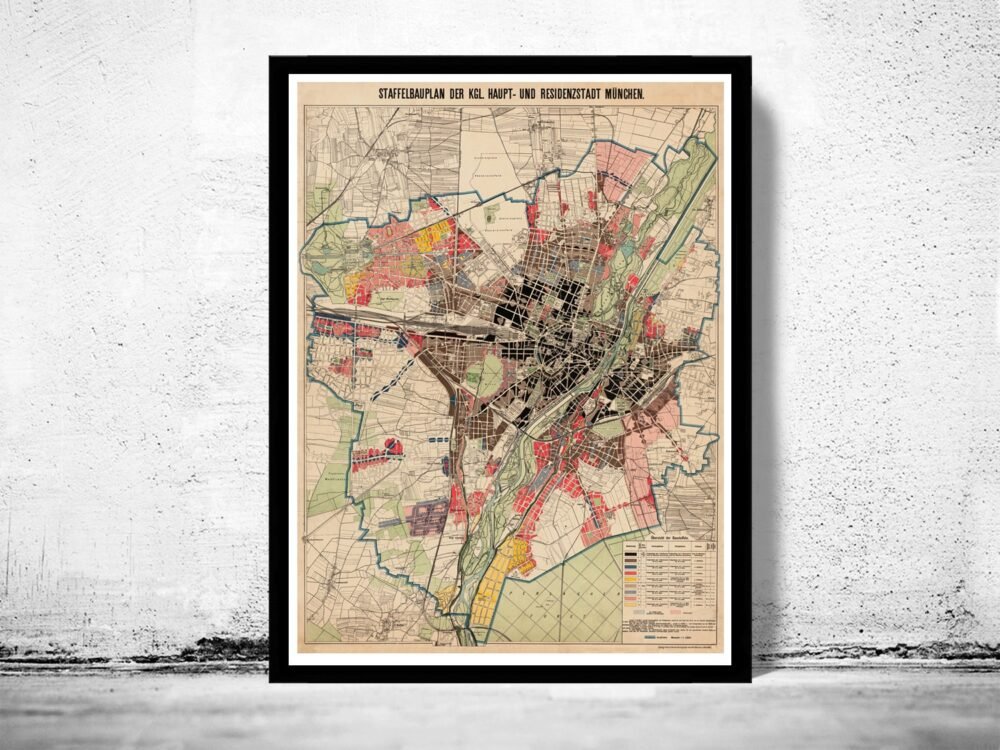 Old Map of Munich Munchen Munster Germany Deutshland 1900 Vintage Map | Vintage Poster Wall Art Print | Wall Map Print | Old Map Print