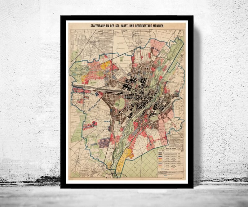 Old Map of Munich Munchen Munster Germany Deutshland 1900 Vintage Map | Vintage Poster Wall Art Print | Wall Map Print | Old Map Print