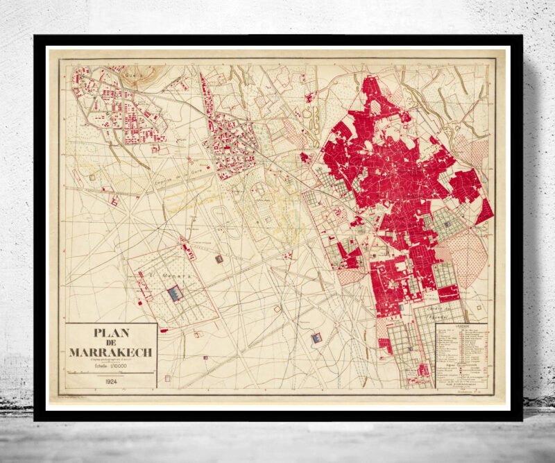 Old Map of Marrakesh Morocco Marrakech 1924 Vintage Map | Vintage Poster Wall Art Print | Wall Map Print | Old Map Print | Map Gift