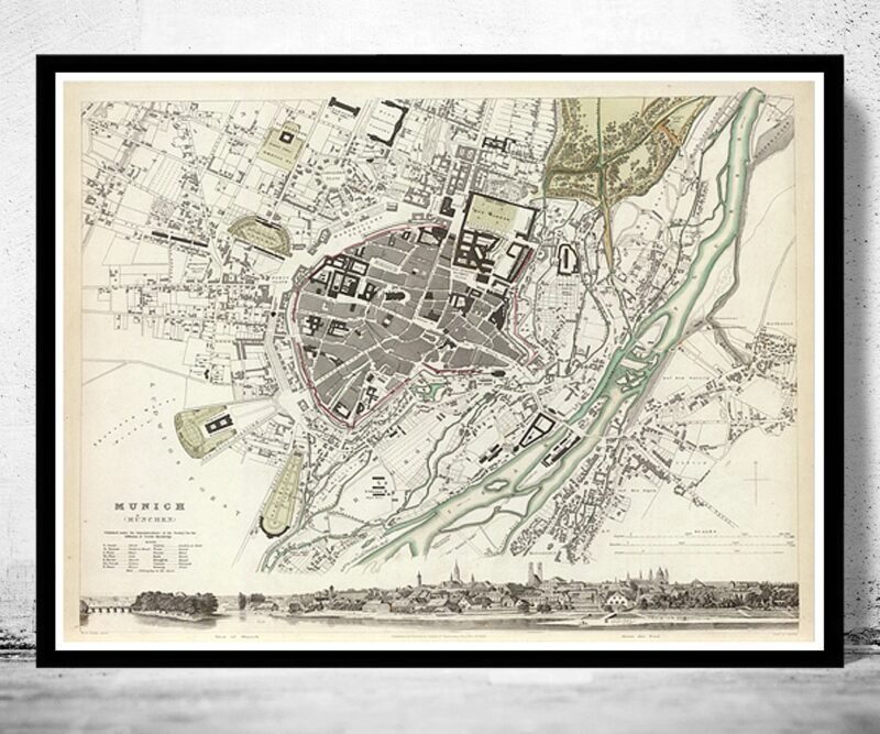 Old Map of Munich Germany 1832 Munchen Vintage Map | Vintage Poster Wall Art Print | Wall Map Print | Old Map Print | Map Gift