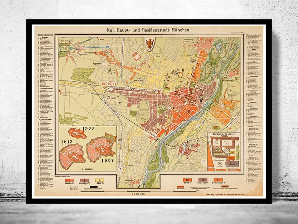 Old Map of Munich Munchen Germany 1890 Vintage Map | Vintage Poster Wall Art Print | Wall Map Print | Old Map Print | Map Gift