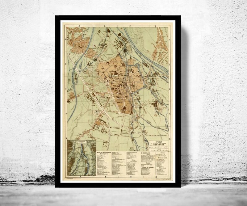 Old Map of Augsburg, Bavaria Germany 1888 | Vintage Poster Wall Art Print | Wall Map Print | Old Map Print | Map Gift | Anniversary gift