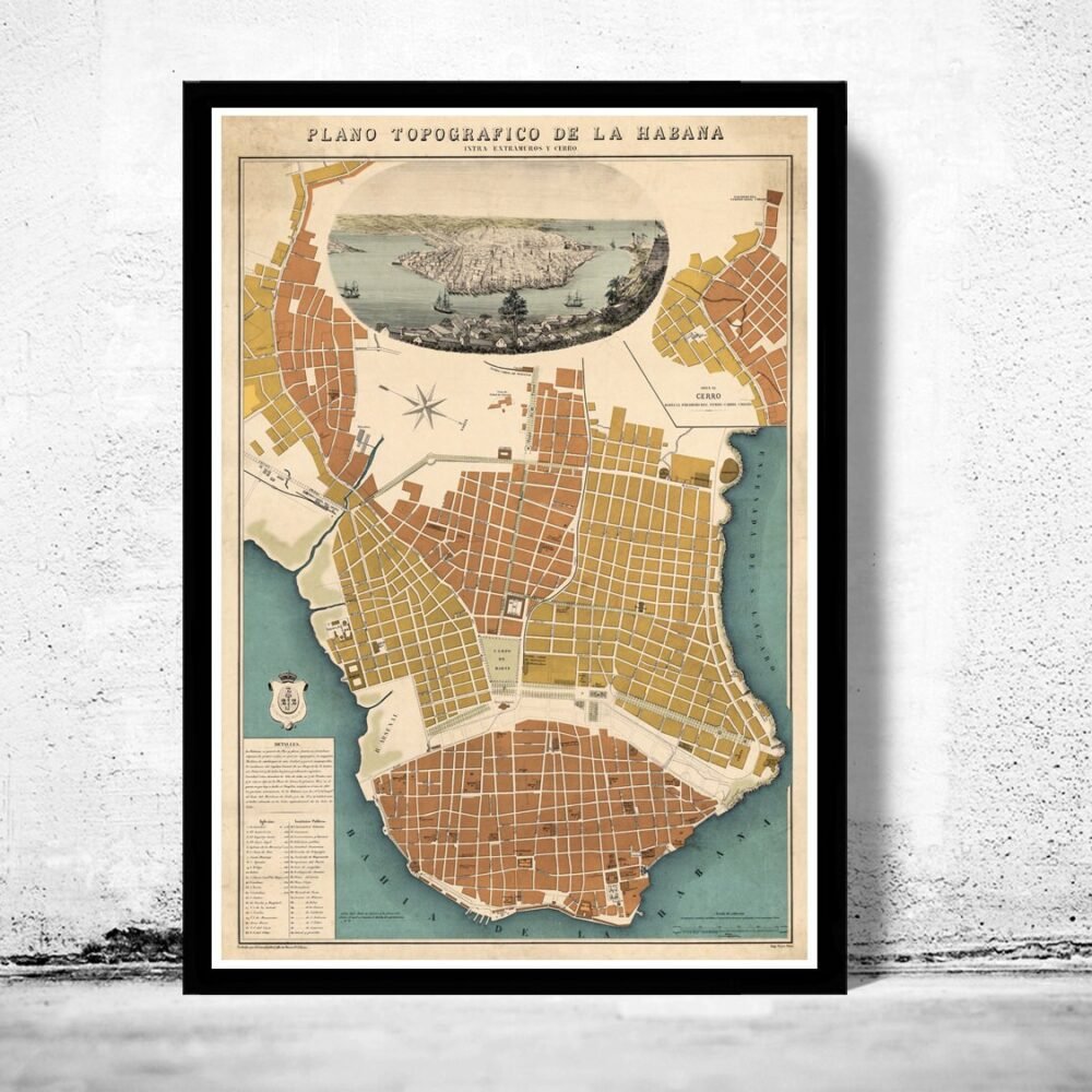 Old Map Havana Habana 1850 Vintage Map | Vintage Poster Wall Art Print | Wall Map Print | Old Map Print | Map Gift | Anniversary gift