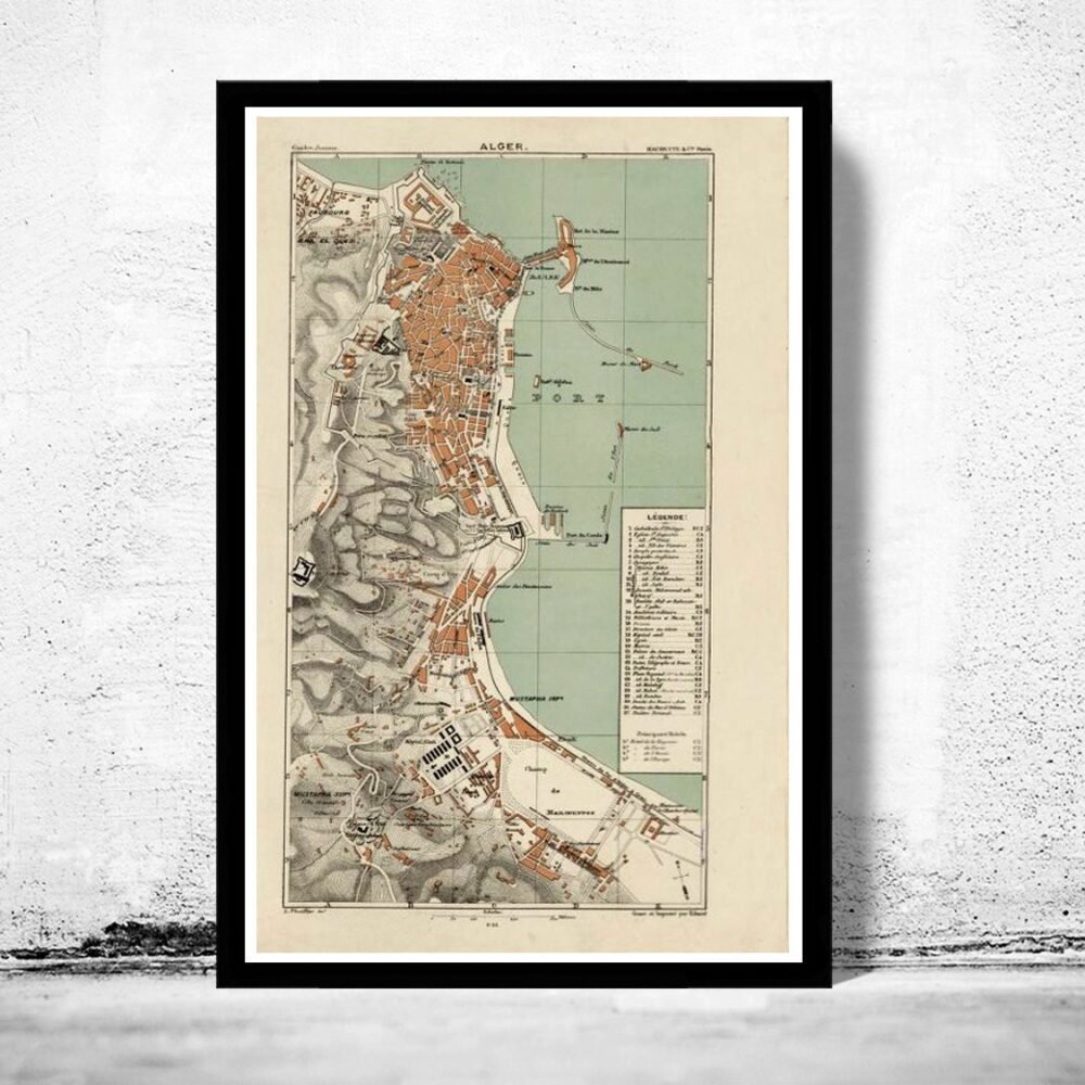 Old Map of Algiers Alger 1888 Vintage map | Vintage Poster Wall Art Print | Wall Map Print | Old Map Print | Map Gift | Anniversary gift