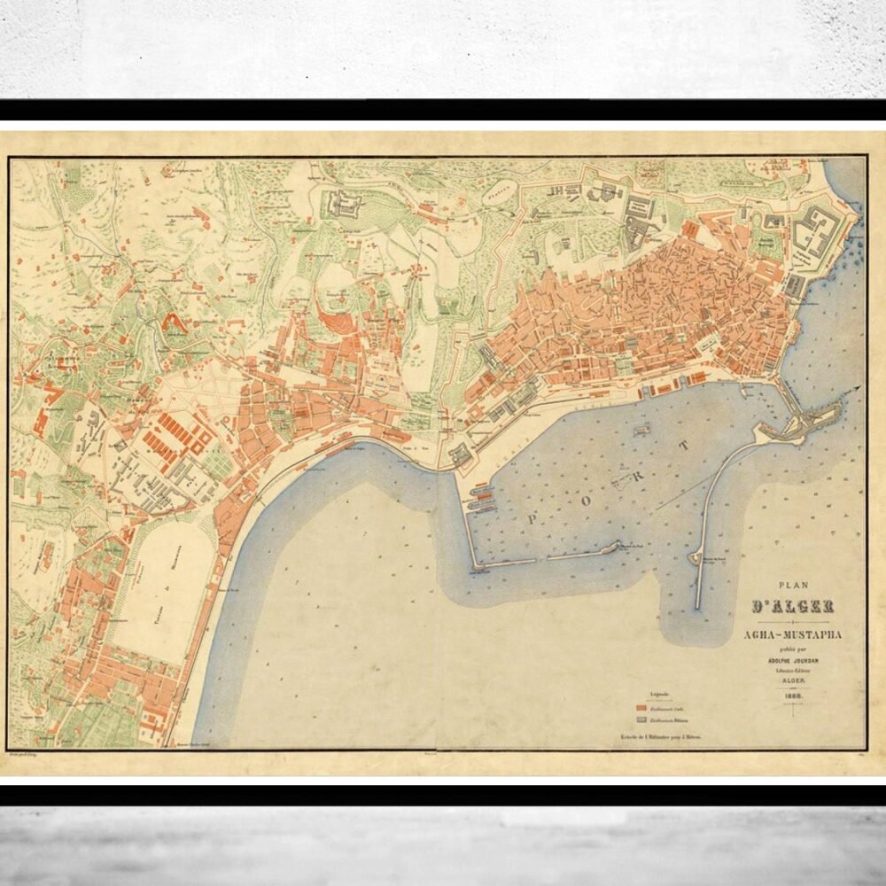 Old Map of Algiers Alger 1888 Vintage map | Vintage Poster Wall Art Print | Wall Map Print | Old Map Print | Map Gift | Anniversary gift