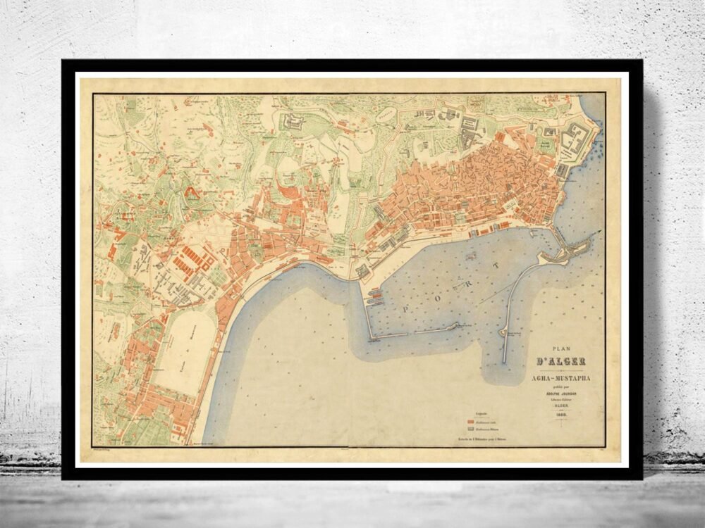 Old Map of Algiers Alger 1888 Vintage map | Vintage Poster Wall Art Print | Wall Map Print | Old Map Print | Map Gift | Anniversary gift