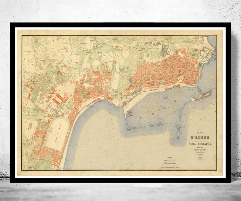 Old Map of Algiers Alger 1888 Vintage map | Vintage Poster Wall Art Print | Wall Map Print | Old Map Print | Map Gift | Anniversary gift