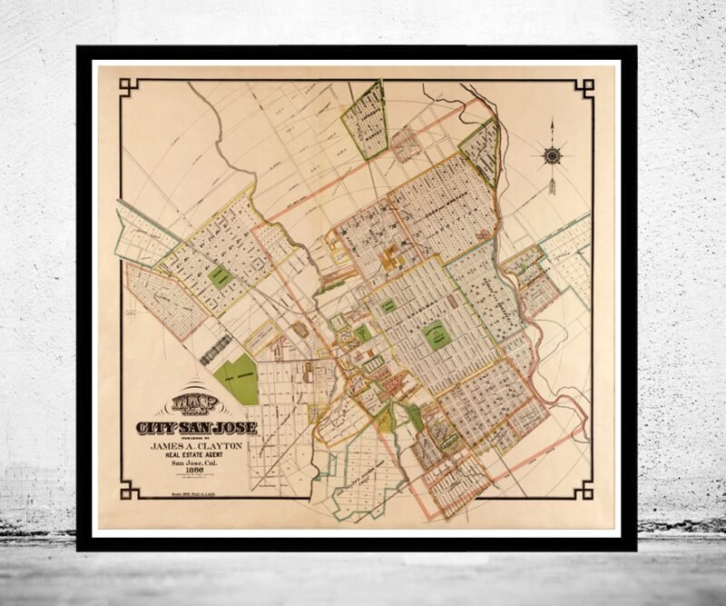 Old Map of San Jose California 1886 Vintage Map | Vintage Poster Wall Art Print | Wall Map Print | Old Map Print | Map Gift