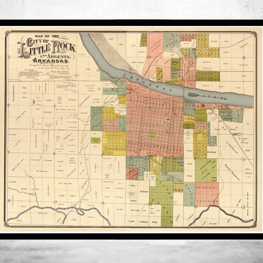 Vintage Map of Little Rock, Arkansas 1882 | Vintage Poster Wall Art Print | Wall Map Print | Old Map Print | Map Gift | Anniversary gift