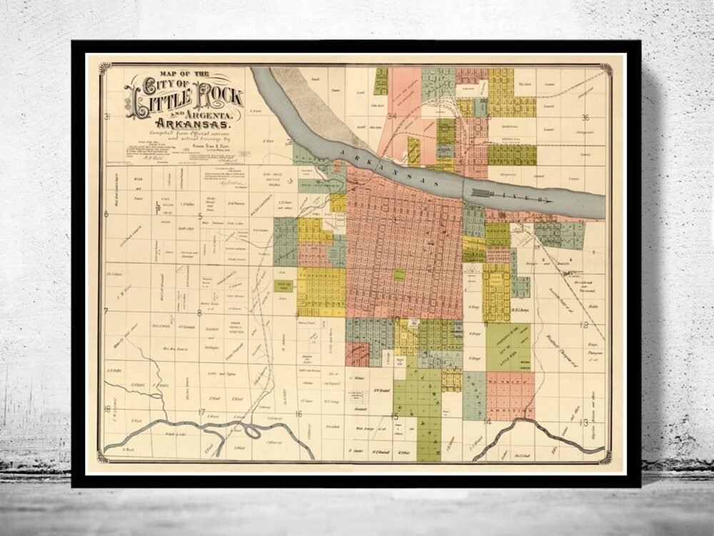 Vintage Map of Little Rock, Arkansas 1882 | Vintage Poster Wall Art Print | Wall Map Print | Old Map Print | Map Gift | Anniversary gift