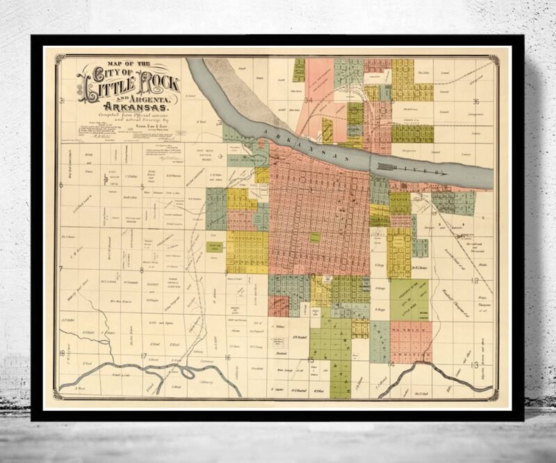 Vintage Map of Little Rock, Arkansas 1882 | Vintage Poster Wall Art Print | Wall Map Print | Old Map Print | Map Gift | Anniversary gift