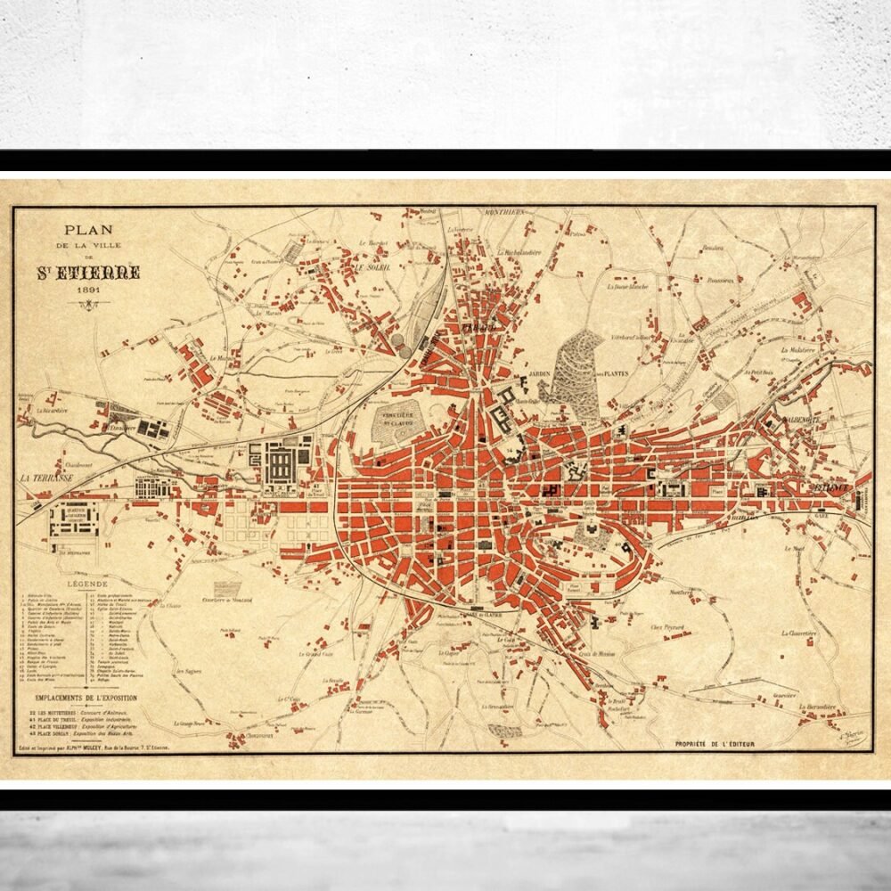 Old Map of Saint Etienne France 1891 Vintage Map | Vintage Poster Wall Art Print | Wall Map Print | Old Map Print | Map Gift