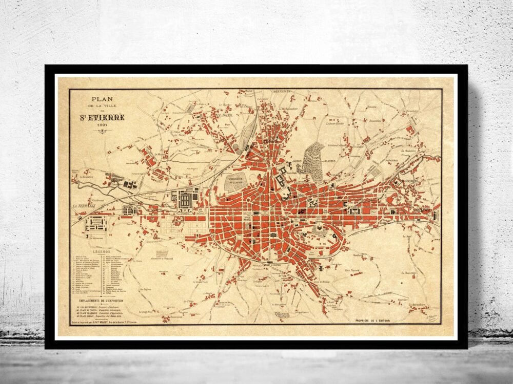 Old Map of Saint Etienne France 1891 Vintage Map | Vintage Poster Wall Art Print | Wall Map Print | Old Map Print | Map Gift