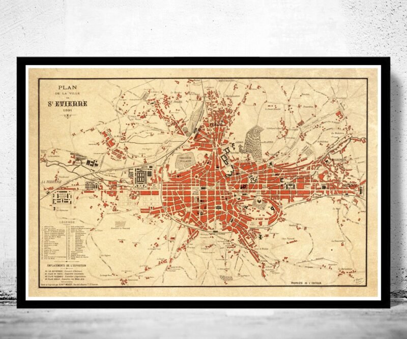 Old Map of Saint Etienne France 1891 Vintage Map | Vintage Poster Wall Art Print | Wall Map Print | Old Map Print | Map Gift