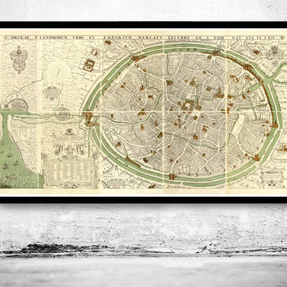 Old Map of Bruges, belgium, Brugae Flandorum 1562 | Vintage Poster Wall Art Print | Wall Map Print | Old Map Print | Map Gift