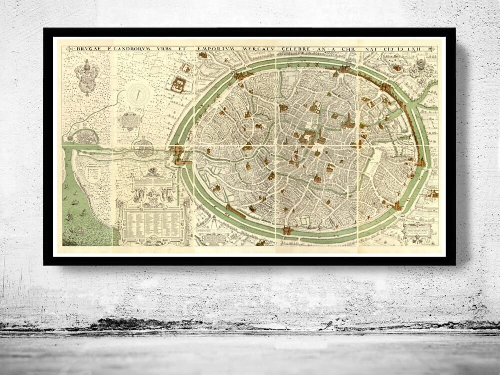 Old Map of Bruges, belgium, Brugae Flandorum 1562 | Vintage Poster Wall Art Print | Wall Map Print | Old Map Print | Map Gift