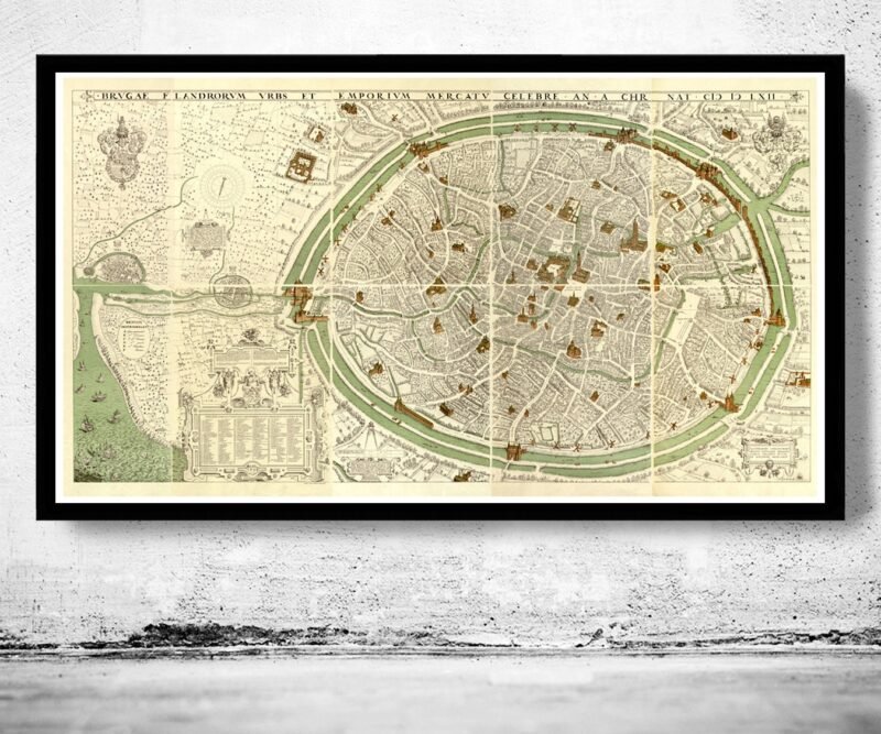 Old Map of Bruges, belgium, Brugae Flandorum 1562 | Vintage Poster Wall Art Print | Wall Map Print | Old Map Print | Map Gift